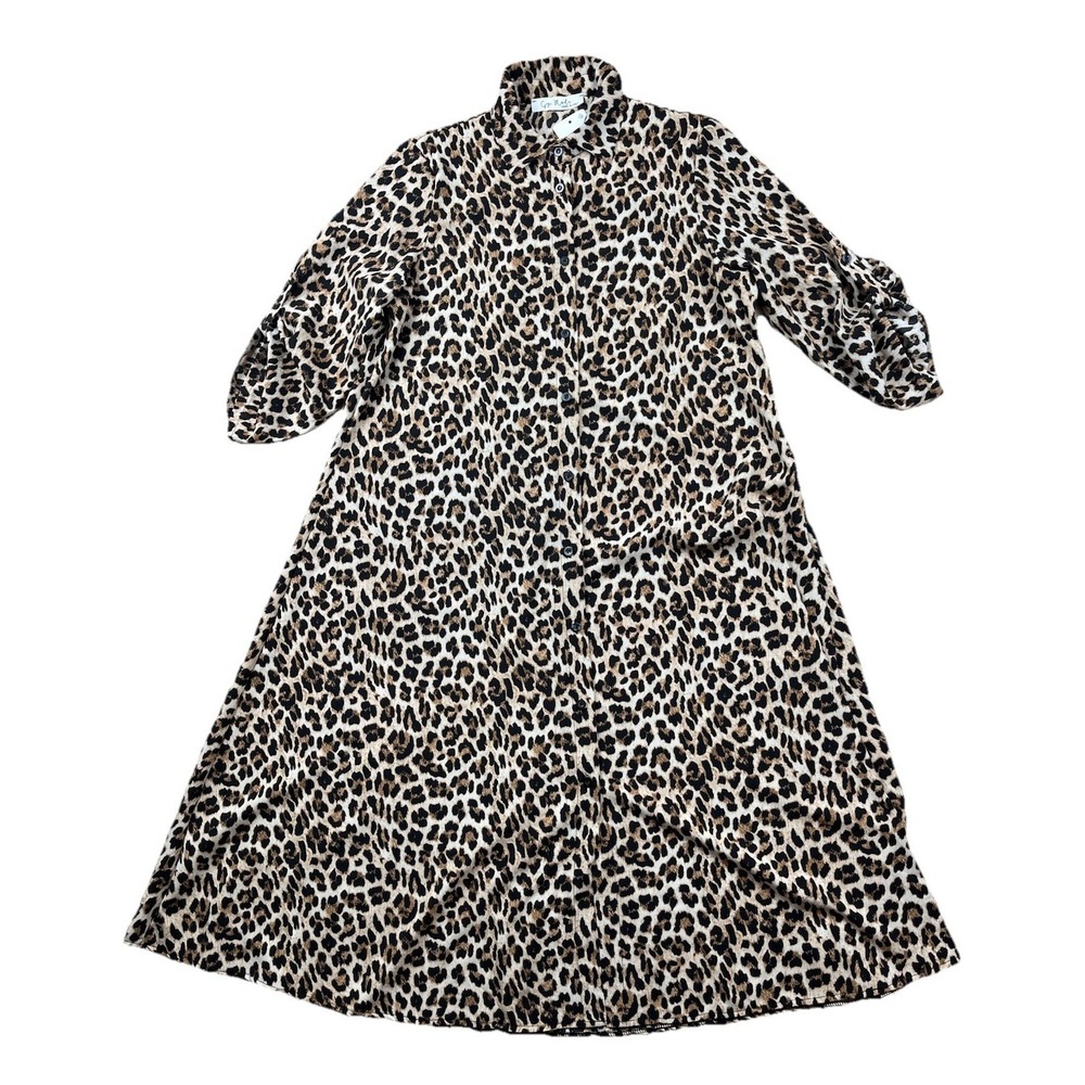 Gigi Moda Shirt Dress Women's OSFA Collared Cheetah Rolltab Sleeve made in Italy